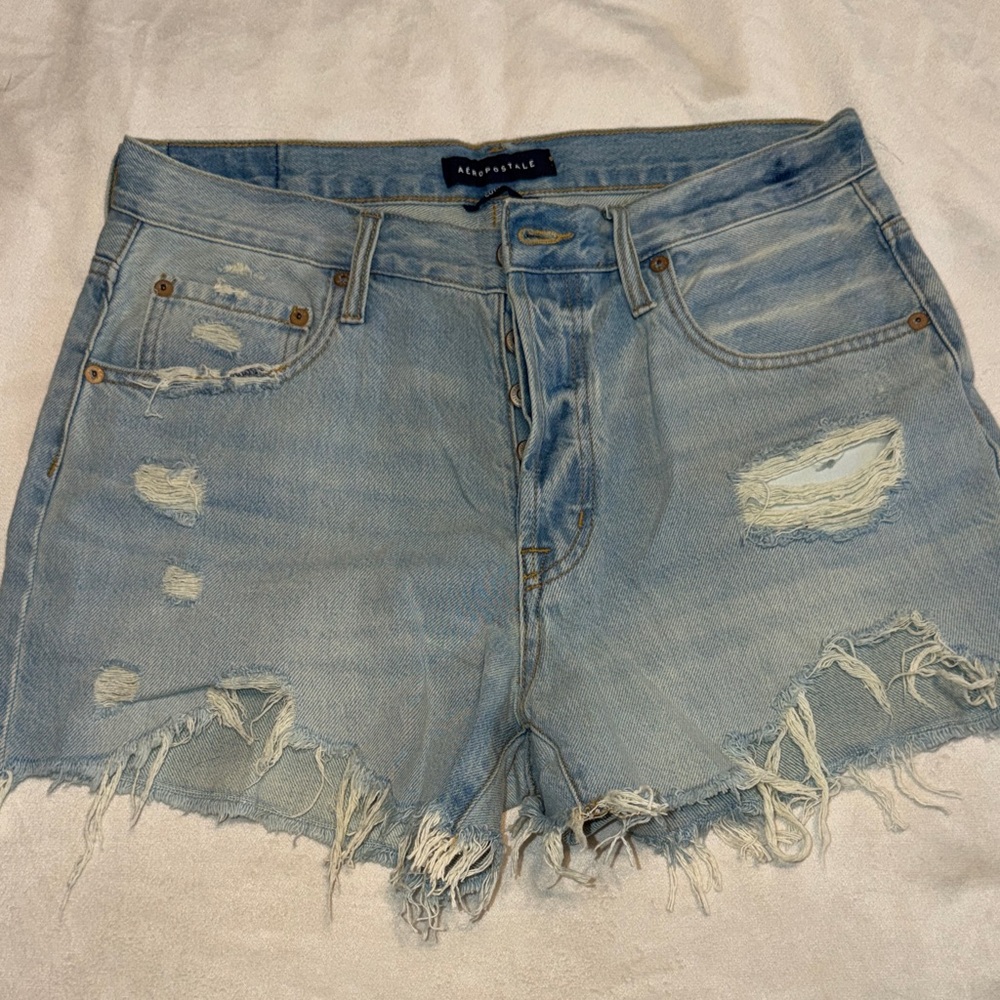 Aeropostale Faded Blue Ripped Jean Shorts
